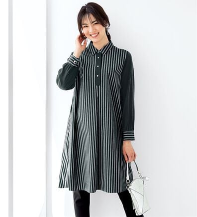 BELLUNA（ベルーナ）の「細見えストライプ切替チュニックワンピース（チュニックワンピース）」