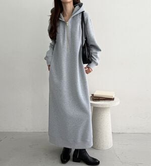 GeeRA（ジーラ）の「【あったか裏起毛】ハーフジップパーカーワンピース（カットソーワンピース）」｜杢グレー