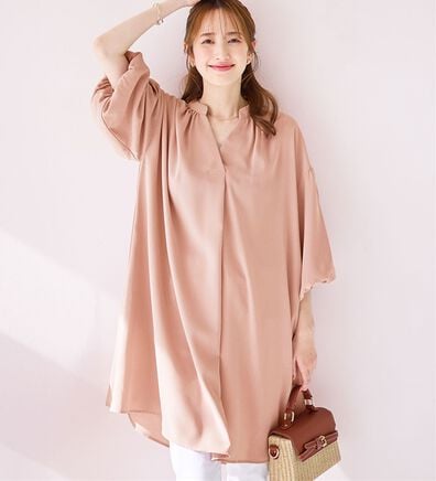 alotta（アロッタ）の「パフ袖とろみブラウスチュニックワンピース（チュニックワンピース）」