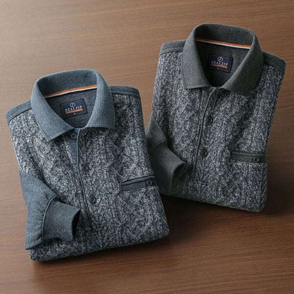 「【２色組】ぬくもりの上品ポロ衿トレーナー（メンズトレーナー）」｜詳細画像