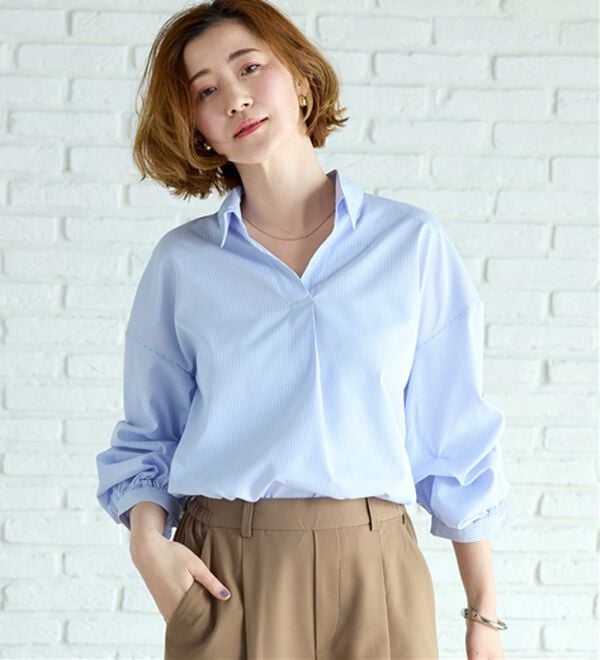 BELLUNA（ベルーナ）の「袖タックデザインスキッパーシャツ（シャツ）」｜詳細画像