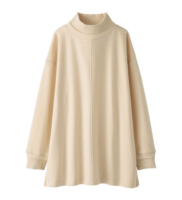 BELLUNA（ベルーナ）の「リブ使いがかわいい裏起毛トレーナー（チュニック）」｜アイボリー