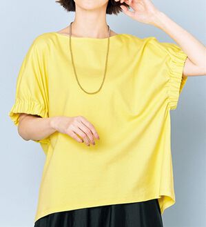 VINNO（ヴィノ）の「超長綿１００％袖口ギャザートップス（カットソー）」｜イエロー