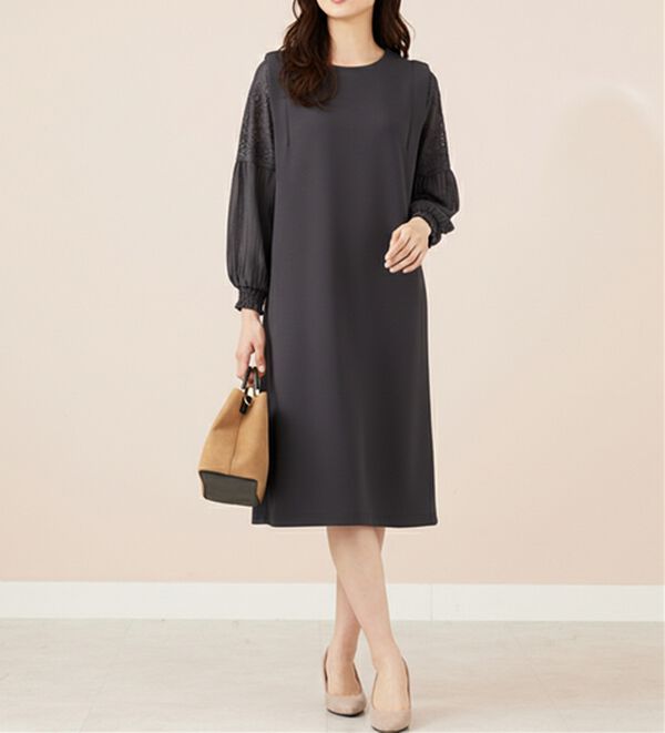 BELLUNA（ベルーナ）の「【新色追加】袖レース切替デザインきれい見えワンピース（その他ワンピース）」｜詳細画像