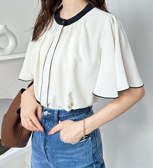 GeeRA（ジーラ）の「前後２ＷＡＹ配色フレアー袖ブラウス（ブラウス）」｜詳細画像