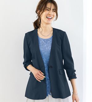 BELLUNA（ベルーナ）の「＜楽スタフィット＞ノーカラージャケット（ノーカラージャケット）」｜ネイビー