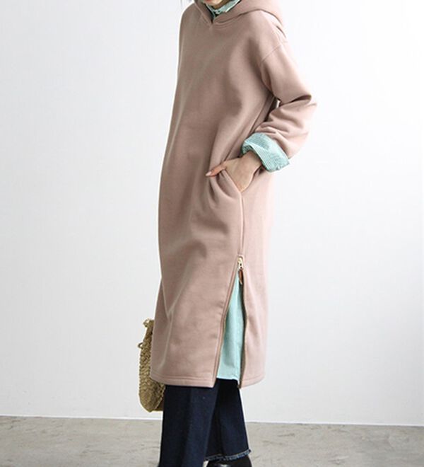 GeeRA（ジーラ）の「裏起毛裾ファスナーパーカーワンピース（カットソーワンピース）」｜詳細画像