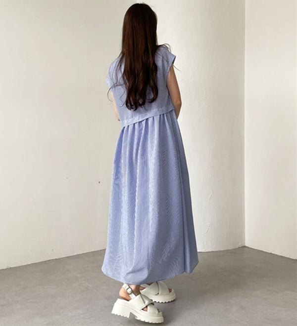 GeeRA（ジーラ）の「クレリック配色ウエストギャザーシャツワンピ―ス（シャツワンピース）」｜詳細画像