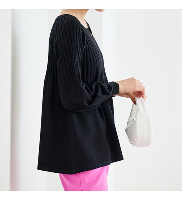 RANAN（ラナン）の「洗える！もちもちボリューム袖キーネックニット（チュニック）」｜詳細画像