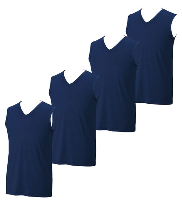 「【４枚組】氷撃冷感（Ｒ）ヒエサラインナー（メンズ肌着・インナーウェア）」｜ネイビー4枚組 スリーブレスV首