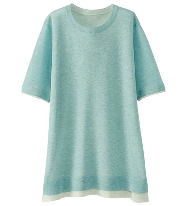 BELLUNA（ベルーナ）の「重ね着風配色シアーニットプルオーバー（ニット・セーター）」｜ミント