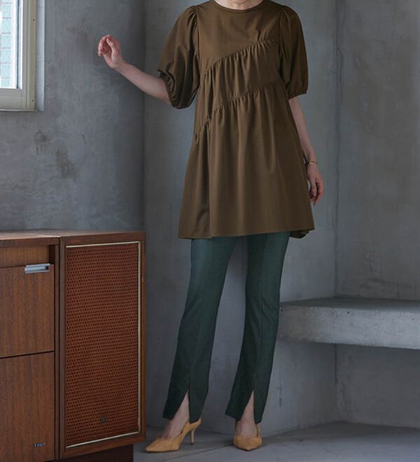 RANAN（ラナン）の「ひんやり！デニム調スリットパンツ（フルレングスパンツ）」｜詳細画像