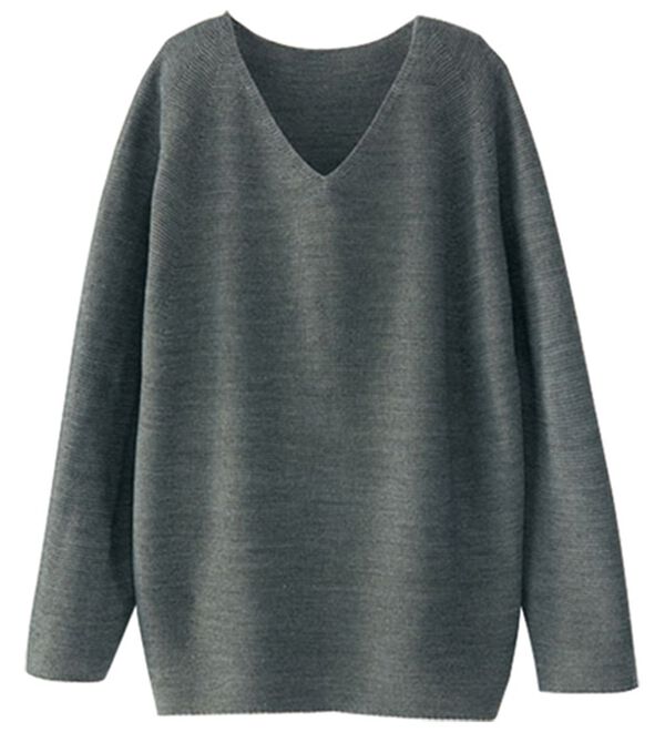 BELLUNA（ベルーナ）の「＜日本製＞ホールガーメントＶネックプルオーバー（ニット・セーター）」｜杢グレー