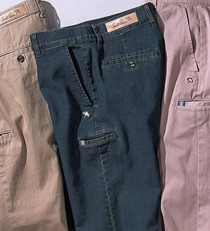 「＜アーノルド　パーマー＞デニム＆チノから選べる定番ストレッチパンツ（メンズフルレングスパンツ）」｜インディゴ(デニム)