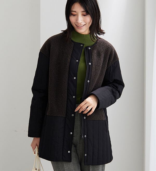 BELLUNA（ベルーナ）の「ボア切替キルトデザインミドル丈コート（ハーフコート）」｜詳細画像