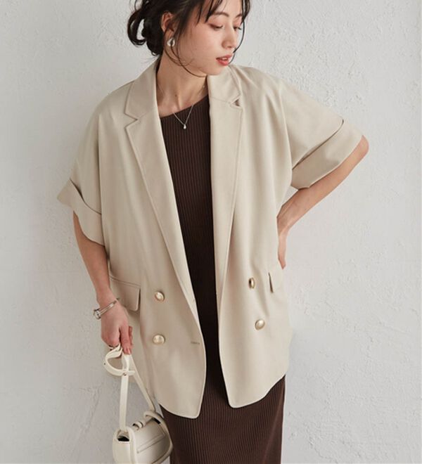 RANAN（ラナン）の「【新色追加】麻調ダブルボタンハーフスリーブジャケット（テーラードジャケット）」｜詳細画像