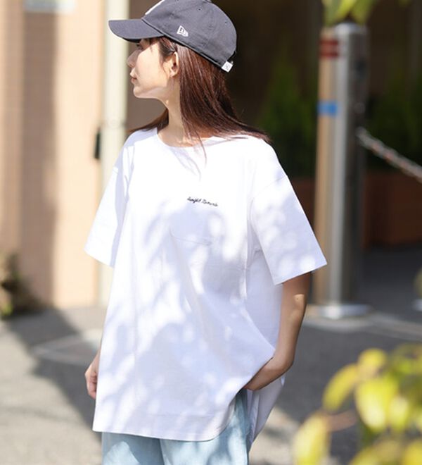 A HAPPY MARILYN（アハッピーマリリン）の「【Ｍ～８Ｌ】綿１００％！楽ちん裾ラウンド涼やかチュニック丈Ｔシャツ（Tシャツ）」｜詳細画像