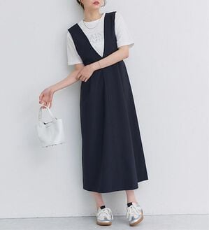 Pierrot（ピエロ）の「ウエストマークジャンパースカート（ジャンパースカート）」｜ネイビー
