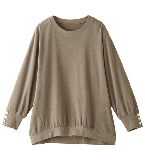 alotta（アロッタ）の「なめらか起毛袖金ボタンゆるトップス（カットソー）」｜モカ