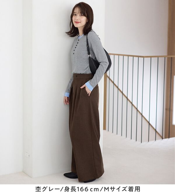 Viola e Viola（ヴィオラ エ ヴィオラ）の「１枚着映えレイヤード風ヘンリーネックリブトップス（カットソー）」｜詳細画像