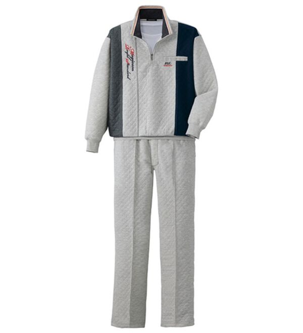 「やわらかキルトの切替リラクシングスーツ（メンズルームウェア）」｜グレー