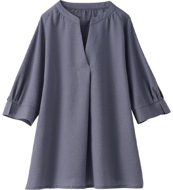 BELLUNA（ベルーナ）の「サッカー素材スキッパーブラウス（ブラウス）」｜ブルーグレー