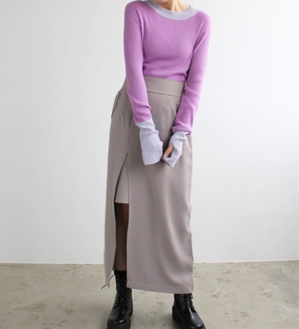 GeeRA（ジーラ）の「指穴配色デザイン柔らかリブニット（ニット・セーター）」｜詳細画像