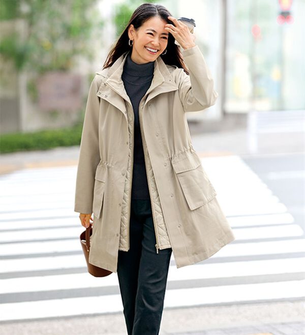 BELLUNA（ベルーナ）の「【２点セット】はっ水花粉対策！スプリングコート＋蓄熱中わたベスト２点セット（ハーフコート）」｜詳細画像