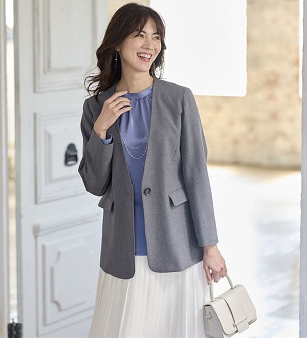 BELLUNA（ベルーナ）の「＜楽スタフィット＞ノーカラージャケット（ノーカラージャケット）」｜詳細画像