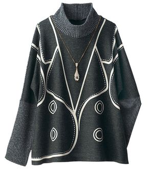 BELLUNA（ベルーナ）の「ジャケット風プリントドルマンプルオーバー（カットソー）」｜チャコール系