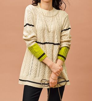 BELLUNA（ベルーナ）の「配色使いケーブル柄フレアーチュニック（チュニック）」｜詳細画像