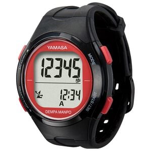 「時計合わせ不要の電波ウォッチ万歩計（その他美容・健康機器）」｜レッド