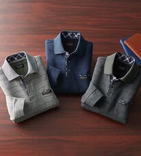 「【３色組】杢調ジャカード暖かポロシャツ（メンズポロシャツ）」