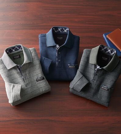 「【３色組】杢調ジャカード暖かポロシャツ（メンズポロシャツ）」