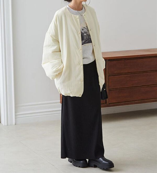 RANAN（ラナン）の「ノーカラーオーバーサイズ中わたブルゾン（ハーフコート）」｜詳細画像