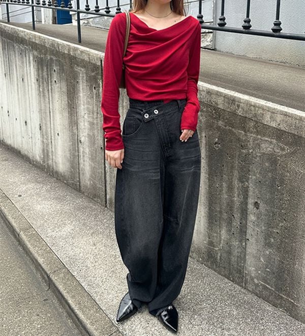 RANAN（ラナン）の「上品ドレープリブロングＴシャツ（カットソー）」｜詳細画像