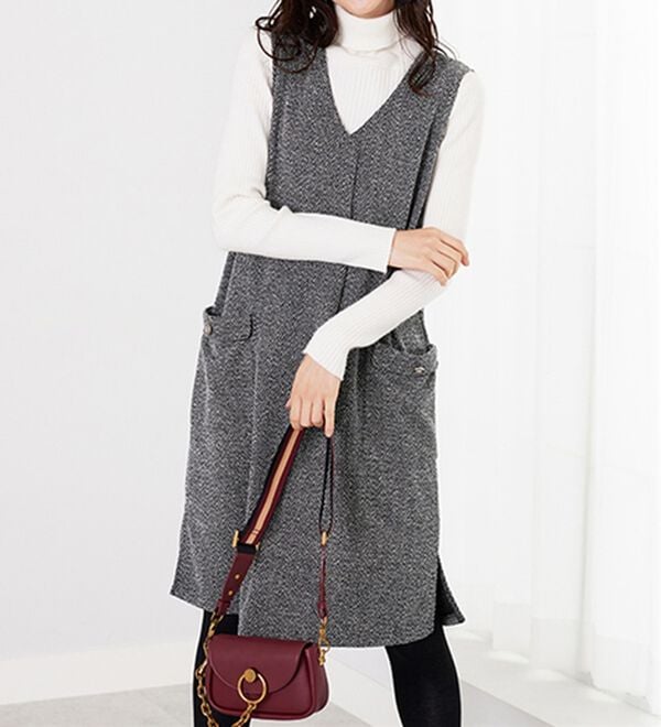 BELLUNA（ベルーナ）の「ツイード調タック使いジャンパースカート（チュニックワンピース）」｜詳細画像