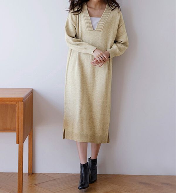 RANAN（ラナン）の「ディープキーネックニットワンピース（ニットワンピース）」｜詳細画像