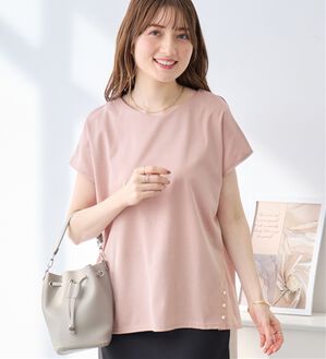 alotta（アロッタ）の「ひんやり裾パールデザインＴシャツ（カットソー）」｜ピンク