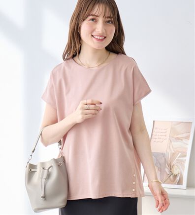 alotta（アロッタ）の「ひんやり裾パールデザインＴシャツ（カットソー）」