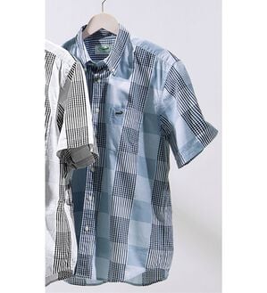 「＜クロコダイル＞チェック柄半袖シャツ（メンズシャツ）」｜ネイビー