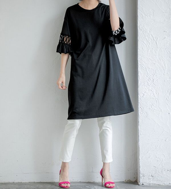 RANAN（ラナン）の「袖レース切替チュニックワンピース（チュニックワンピース）」｜詳細画像