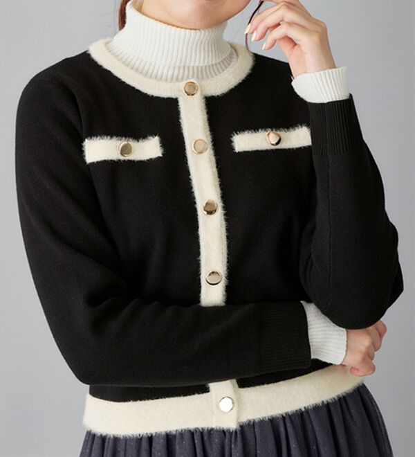 美人百花掲載】洗える！もっちりタッチフェザー配色ショート丈ニット