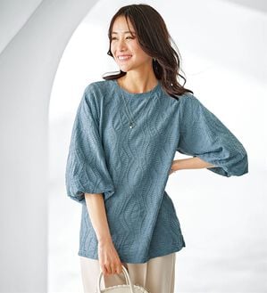 BELLUNA（ベルーナ）の「波柄ジャカードバルーン袖プルオーバー（カットソー）」｜ブルーグレー