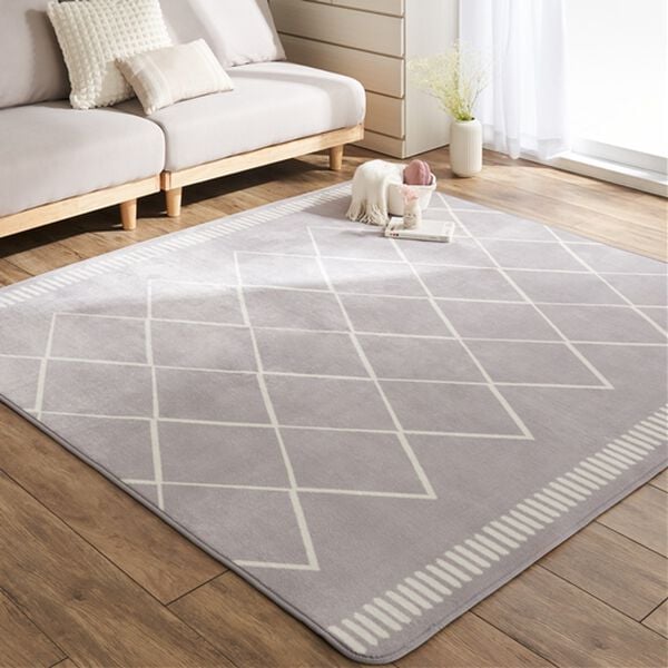 iellio（イエリオ）の「北欧調洗えるはっ水フランネルラグ＜ロングシーズン・床暖対応・洗濯可能・ウォッシャブル・おしゃれ・はっ水＞（ラグ）」｜ベニワレンチェックグレー