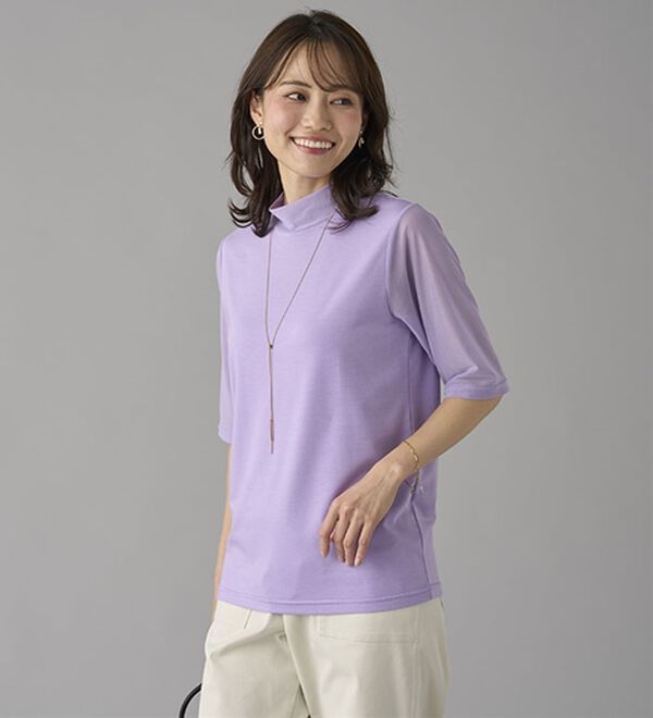 BELLUNA（ベルーナ）の「【５分袖】チュール切替上品インナー（カットソー）」｜詳細画像