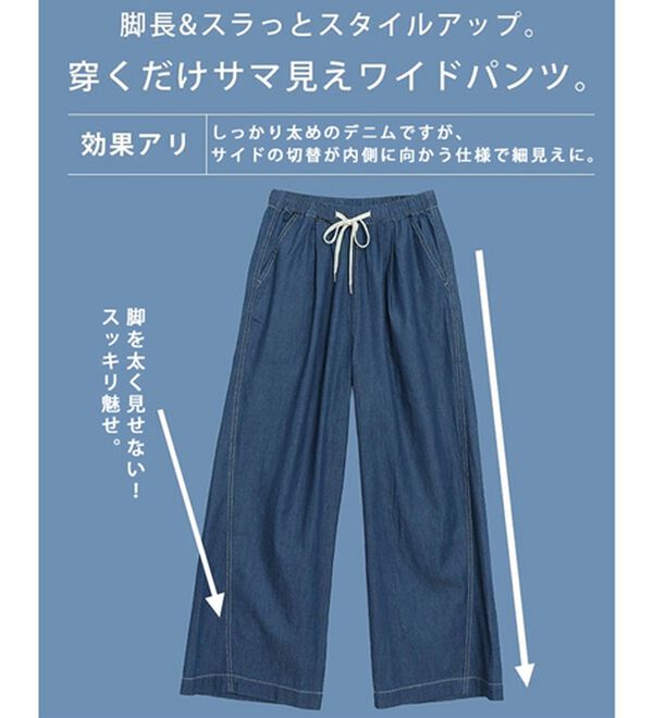 A HAPPY MARILYN（アハッピーマリリン）の「【大きいサイズ】【Ｍ～８Ｌ／選べる丈】楽して叶う！イージーデニムワイドパンツ（ワイドパンツ・ガウチョ）」｜詳細画像