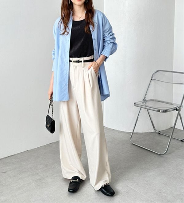 GeeRA（ジーラ）の「着心地抜群！ハイウエストダブルタックワイドパンツ（フルレングスパンツ）」｜詳細画像