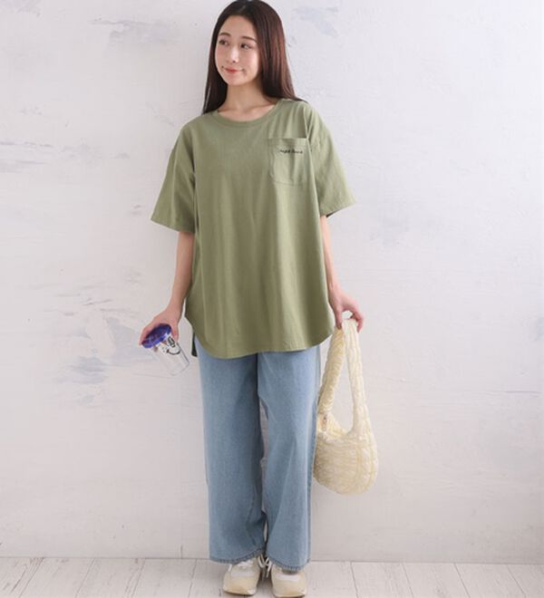 A HAPPY MARILYN（アハッピーマリリン）の「【Ｍ～８Ｌ】綿１００％！楽ちん裾ラウンド涼やかチュニック丈Ｔシャツ（Tシャツ）」｜詳細画像
