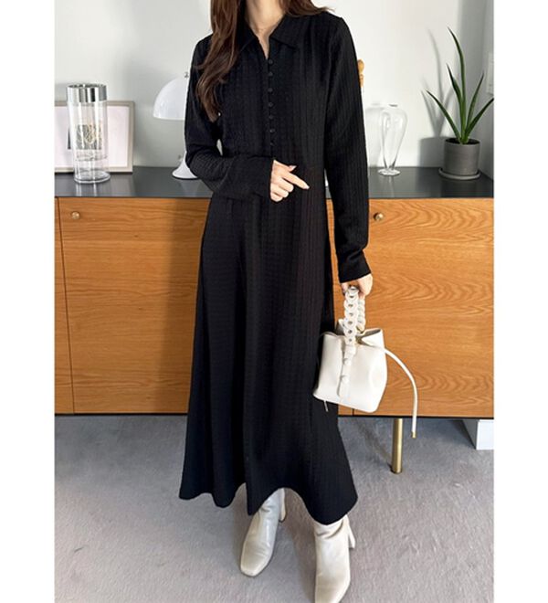 GeeRA（ジーラ）の「ポロ衿表面感素材マーメイドワンピース（カットソーワンピース）」｜詳細画像